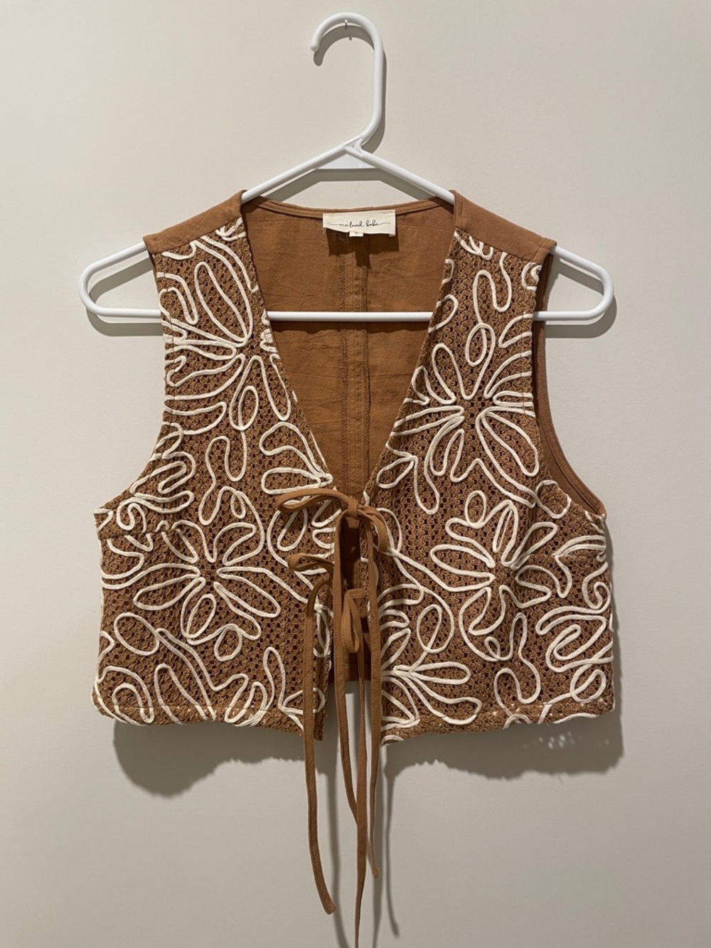 Embroidered Tie-Front Crop Vest